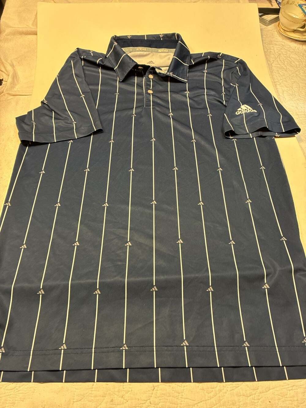 Adidas Golf Polo Shirt Size S Blue Pinstripe Badge Of Sport